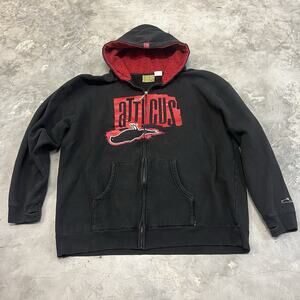 RARE ATTICUS Brand Zip Up Hooded Jacket Black Red Y2K Skater Size XL READ DESCRI